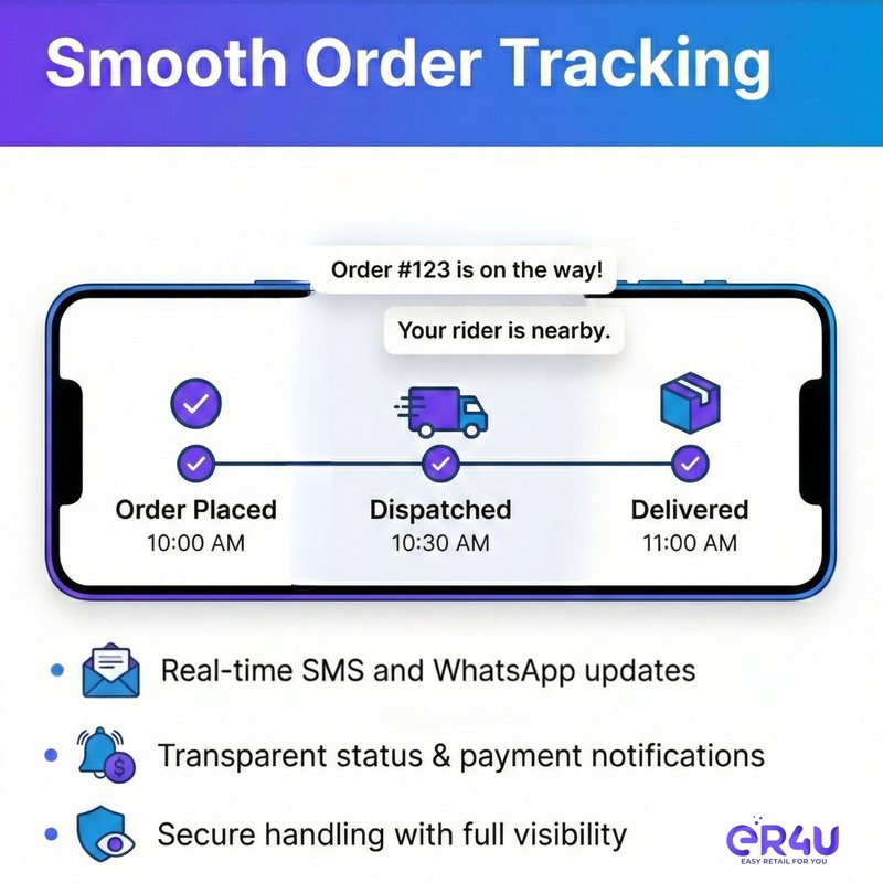 Smooth order tracking — er4u Hyperlocal deliveries made simple for B2B businesses.