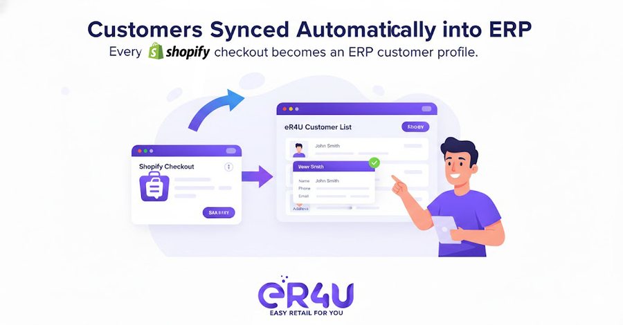 Customer data auto-synced — er4u Connect Your Shopify Store Directly with eR4u ERP.