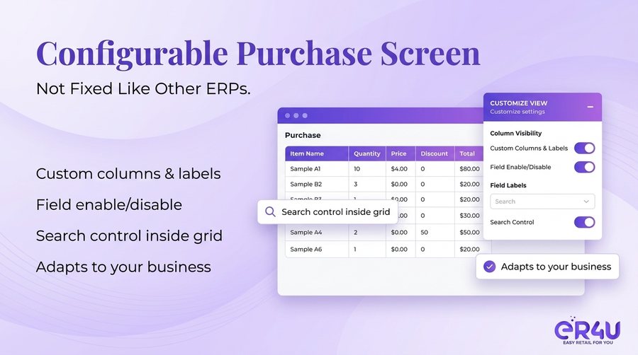 Configurable Purchase Screen — er4u The Advanced Purchase Module for Serious Retailers