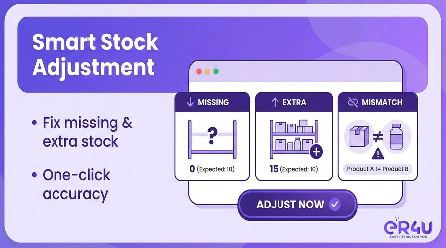 Smart stock adjustment — er4u Fast. Accurate. Paperless Stock Audits.